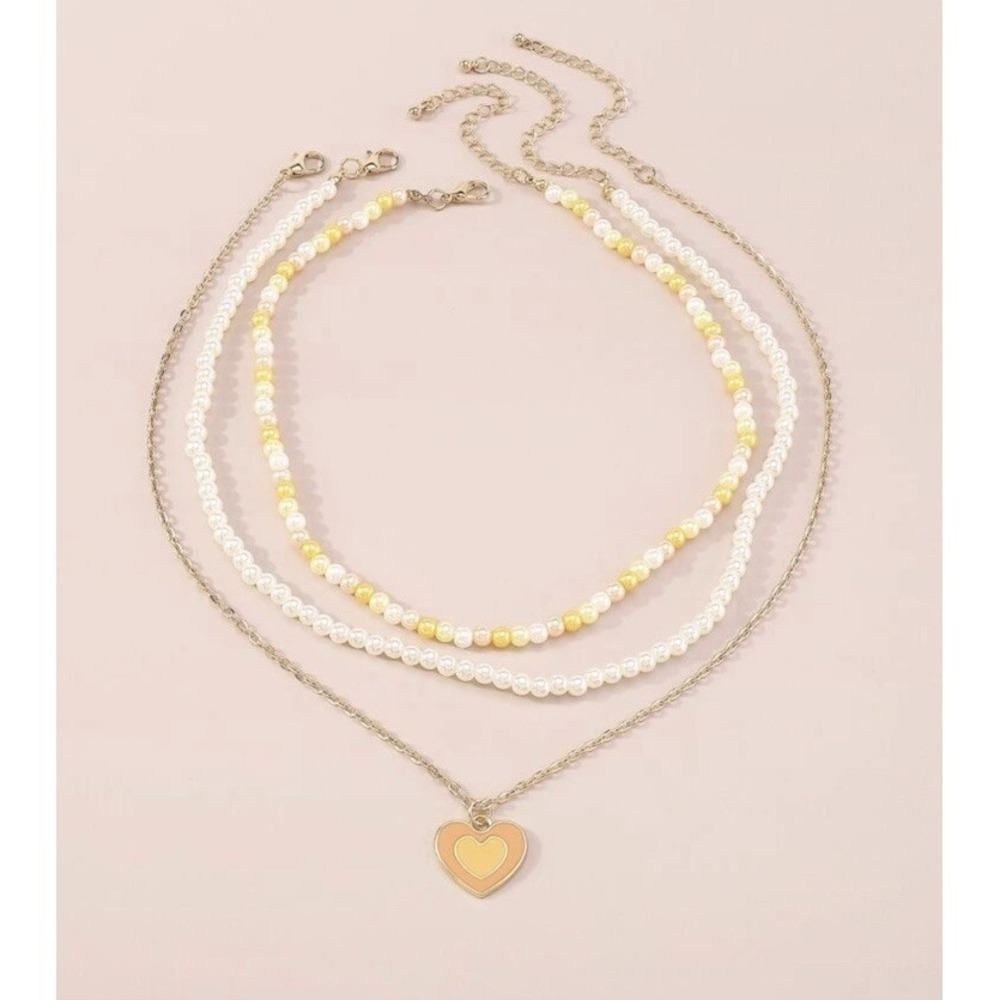 Beaded Layered Necklace‎ Orange Heart Choker  Fashion Jewelry Dainty Boho Hippie - Picture 3 of 4